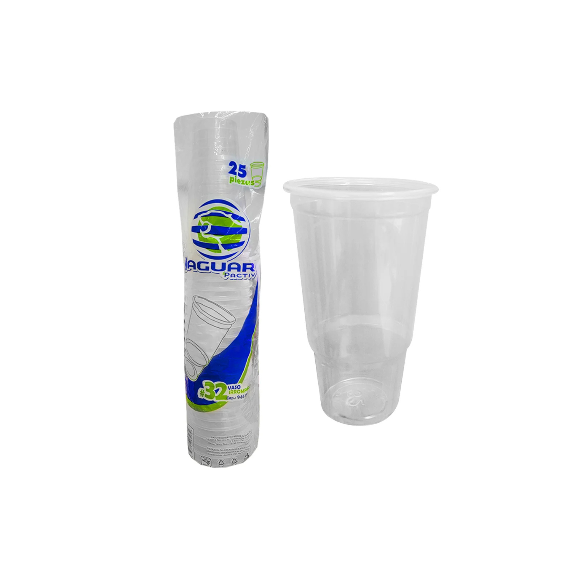Vaso Plástico Jaguar 32oz - Paquete con 25 Piezas