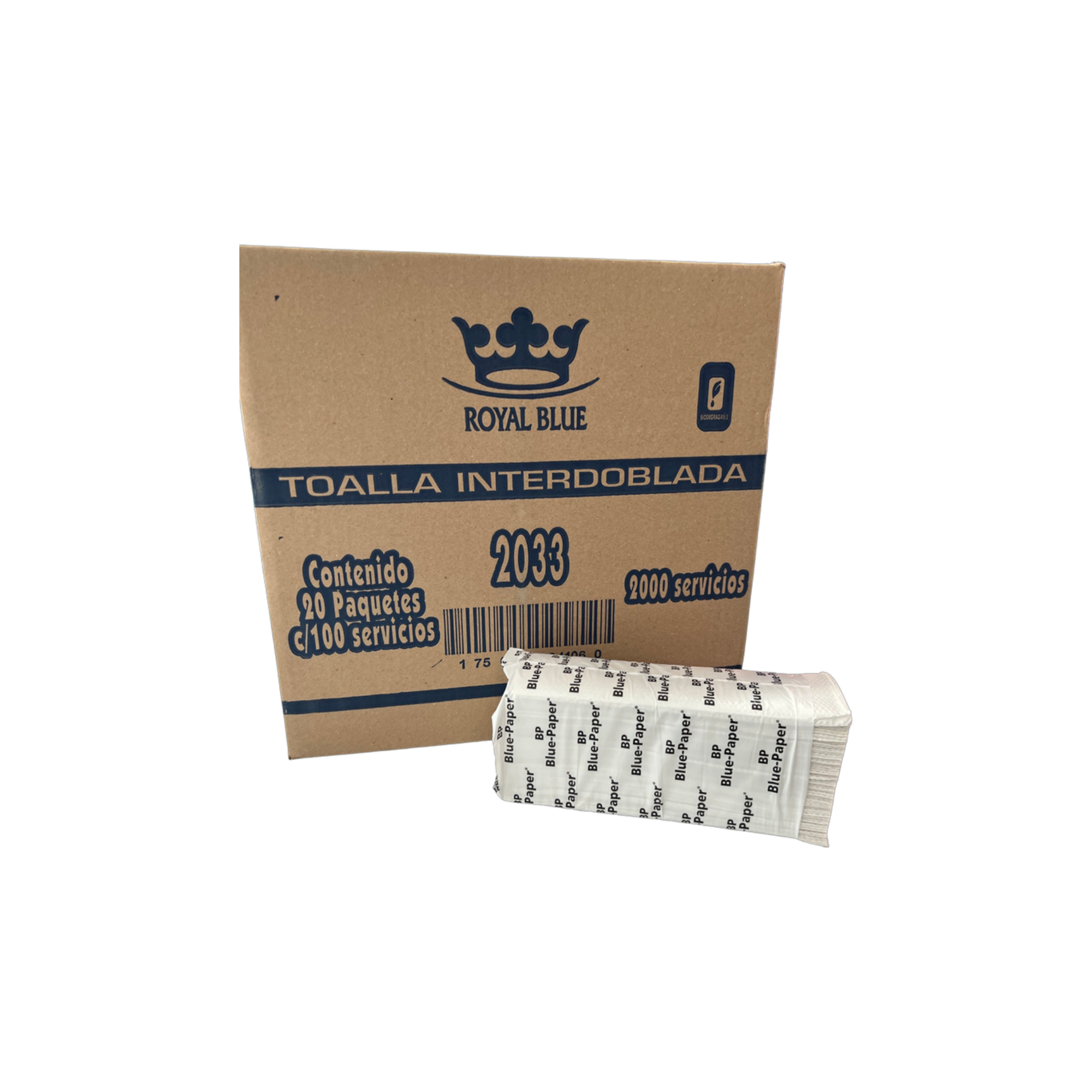 Toalla Interdoblada Royal Blue 2033 Caja con 2,000 Servicios (20 Paquetes c/100)