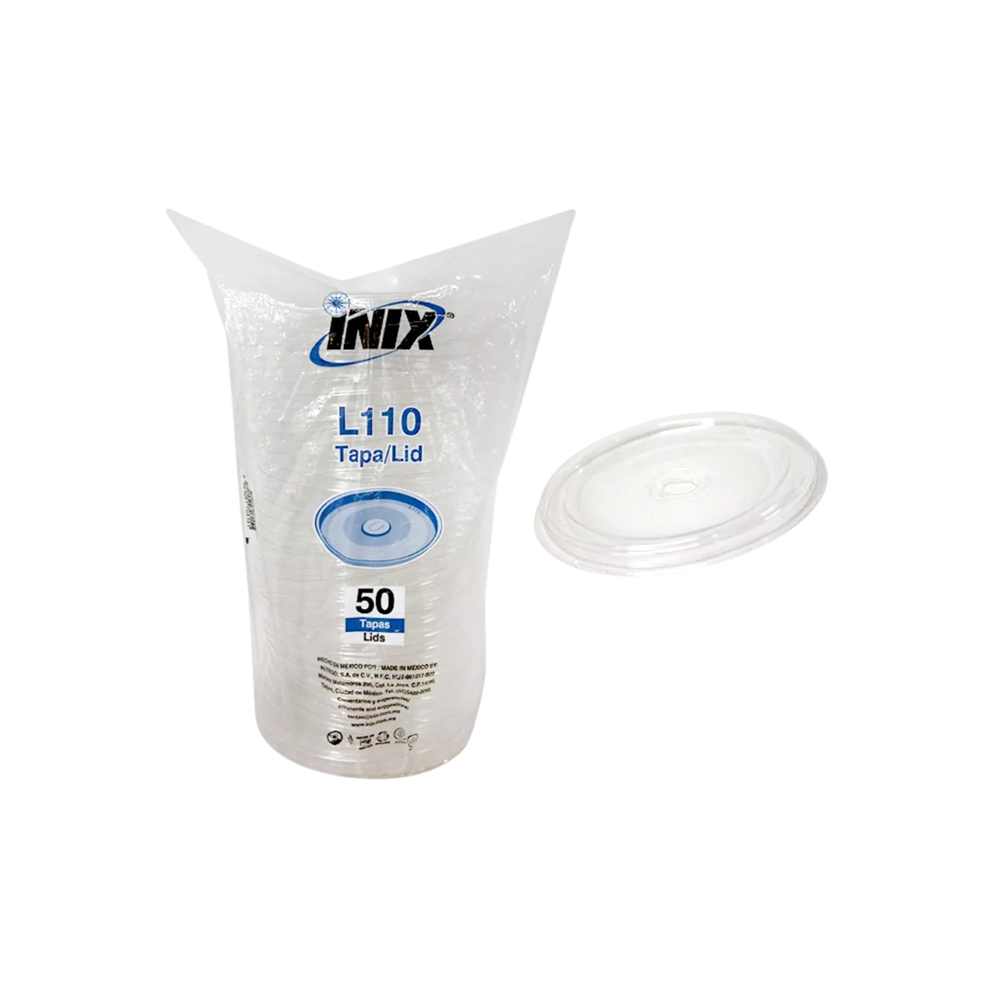 Tapa Ranurada de Plástico Transparente L110 Inix para Envase 16 oz y 32 oz Paquete con 50 Piezas