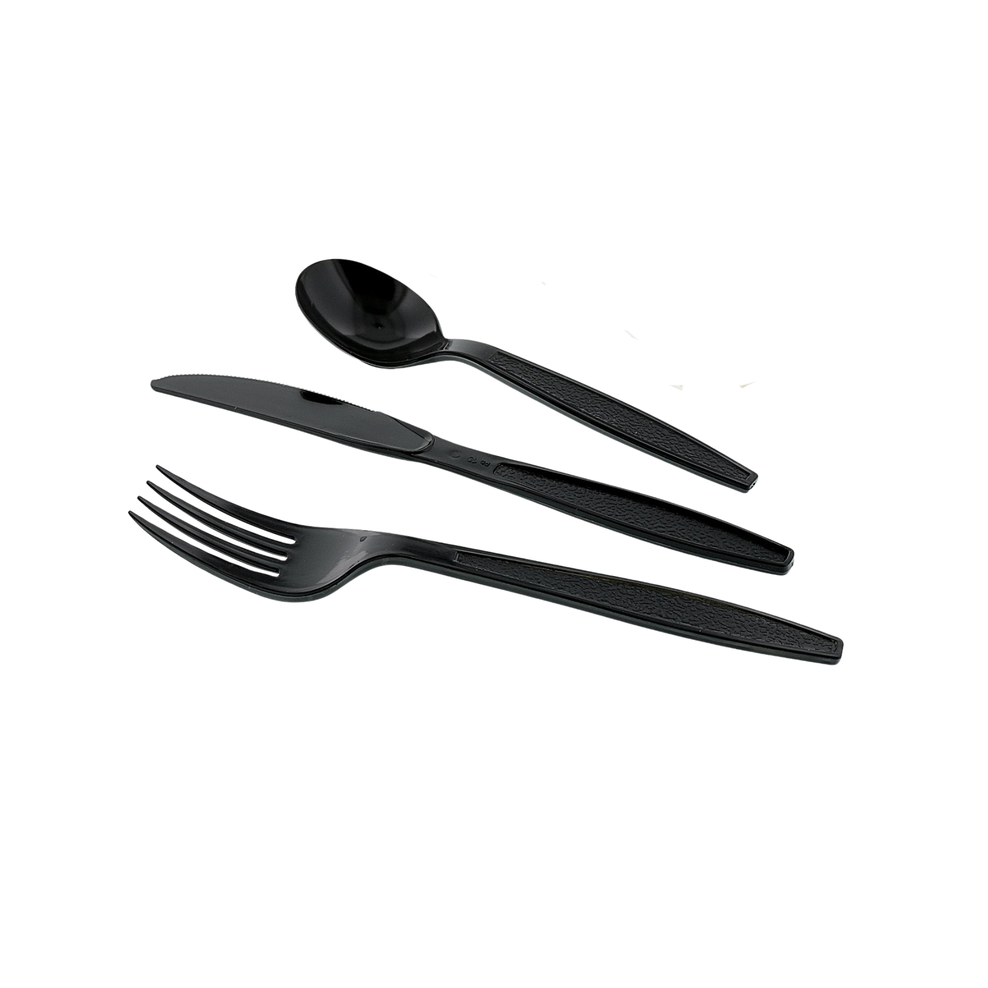 Set de Cubiertos de Plástico Negro de 3 Piezas (Tenedor, Cuchillo y Cuchara)