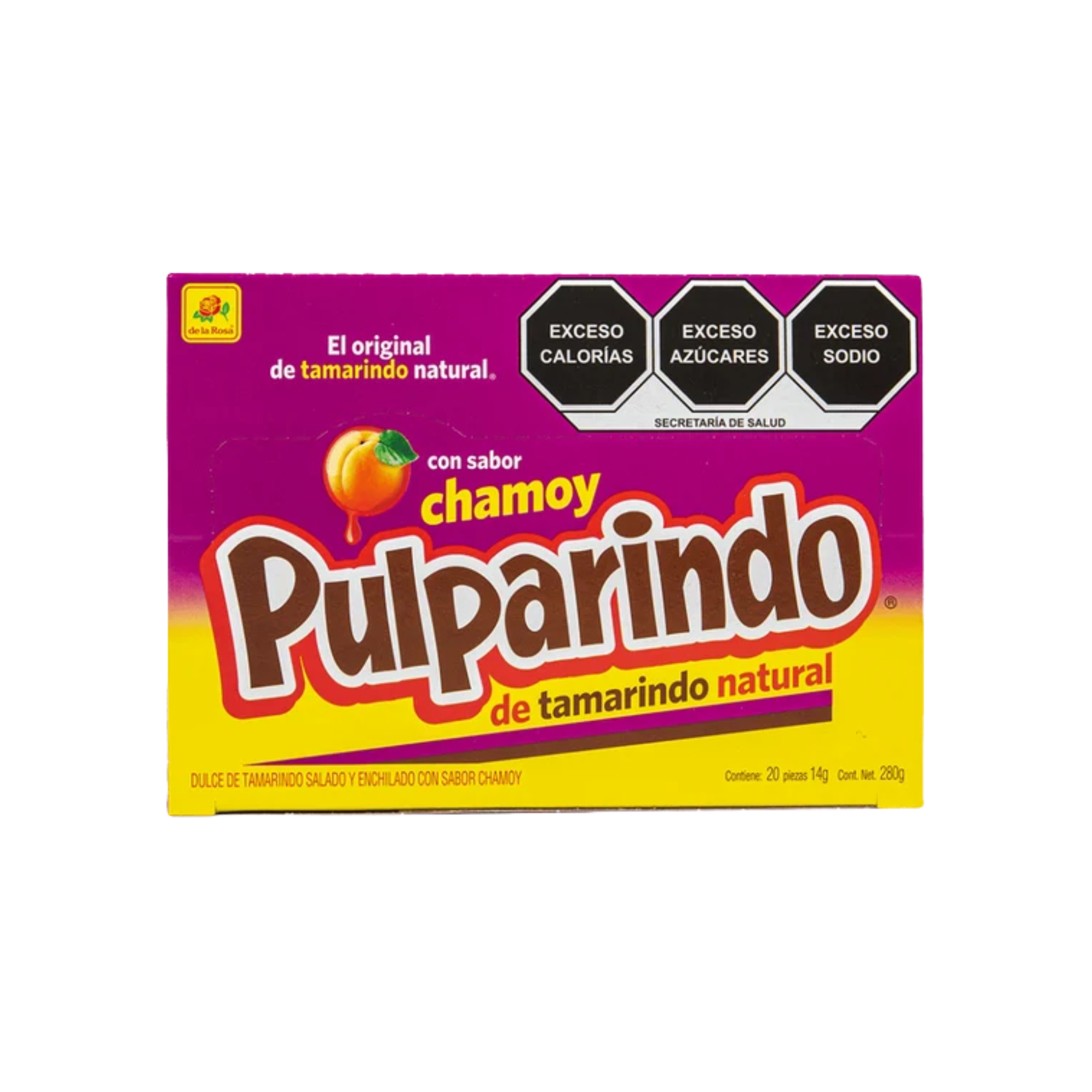 Dulce de Tamarindo Salado y Enchilado Sabor Chamoy Pulparindo De la Rosa - Caja con 20 Piezas (280 g)