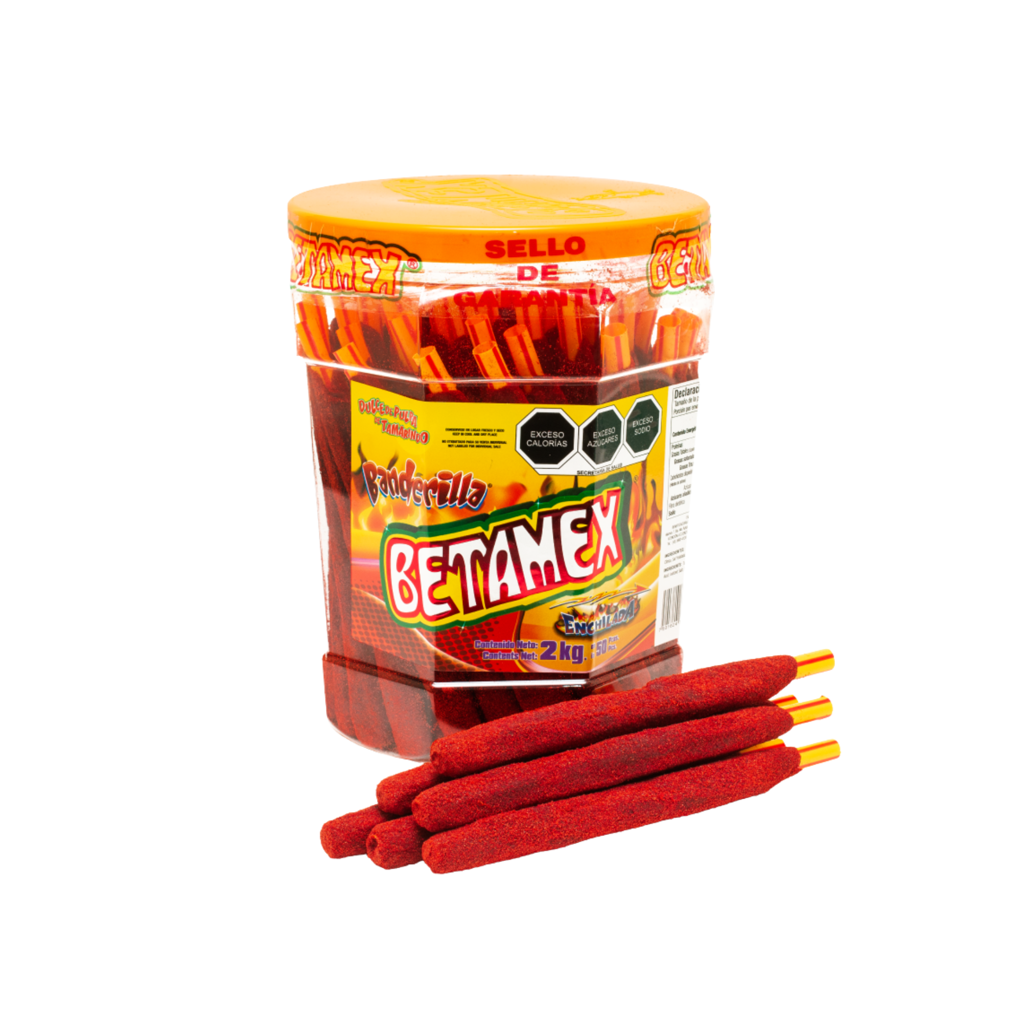 Banderillas de Pulpa de Tamarindo Enchiladas Betamex - Bote con 50 Piezas (2 kg)