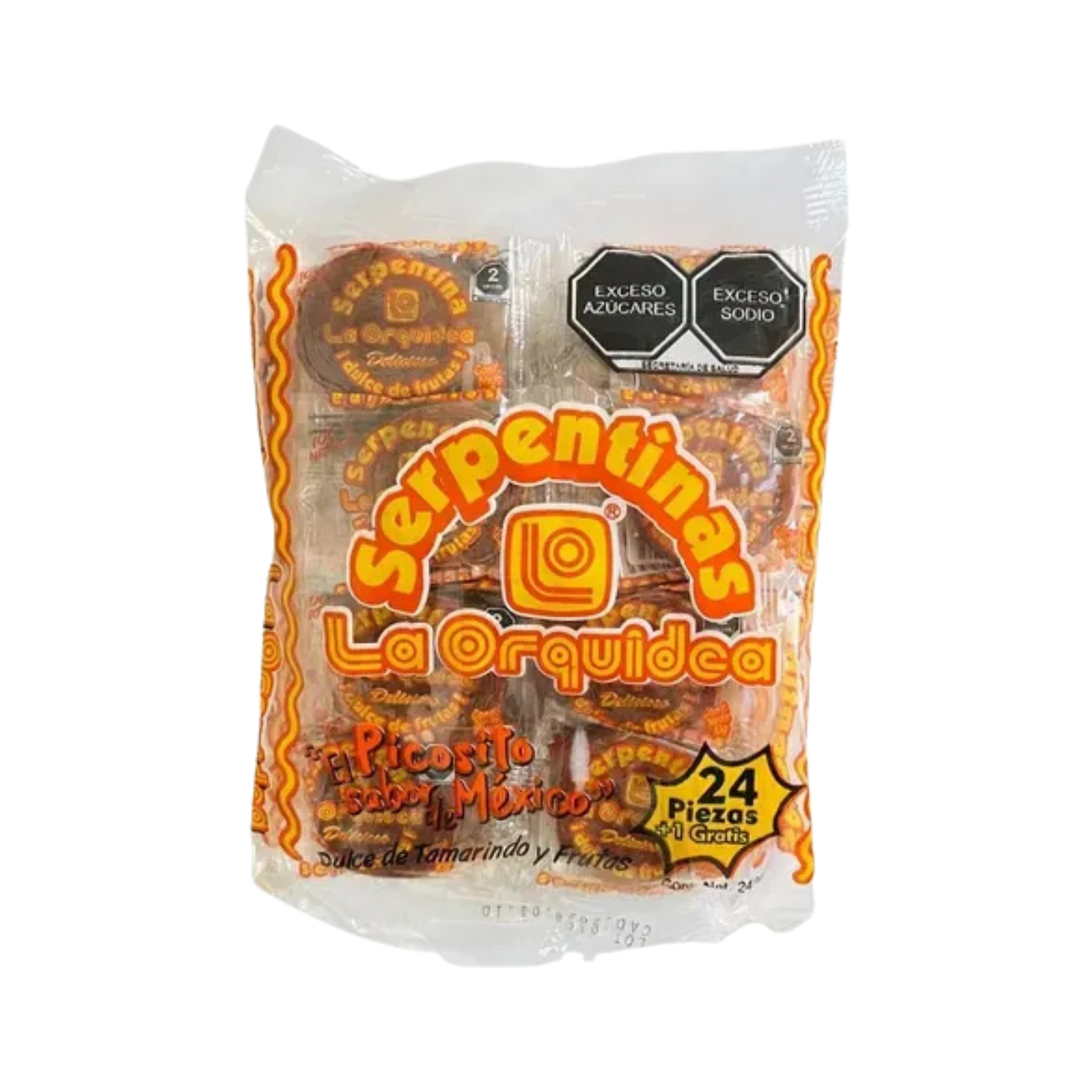 Dulce Auténtico de Tamarindo y Frutas Serpentinas La Orquídea - Bolsa con 24 Piezas (+1 Gratis)
