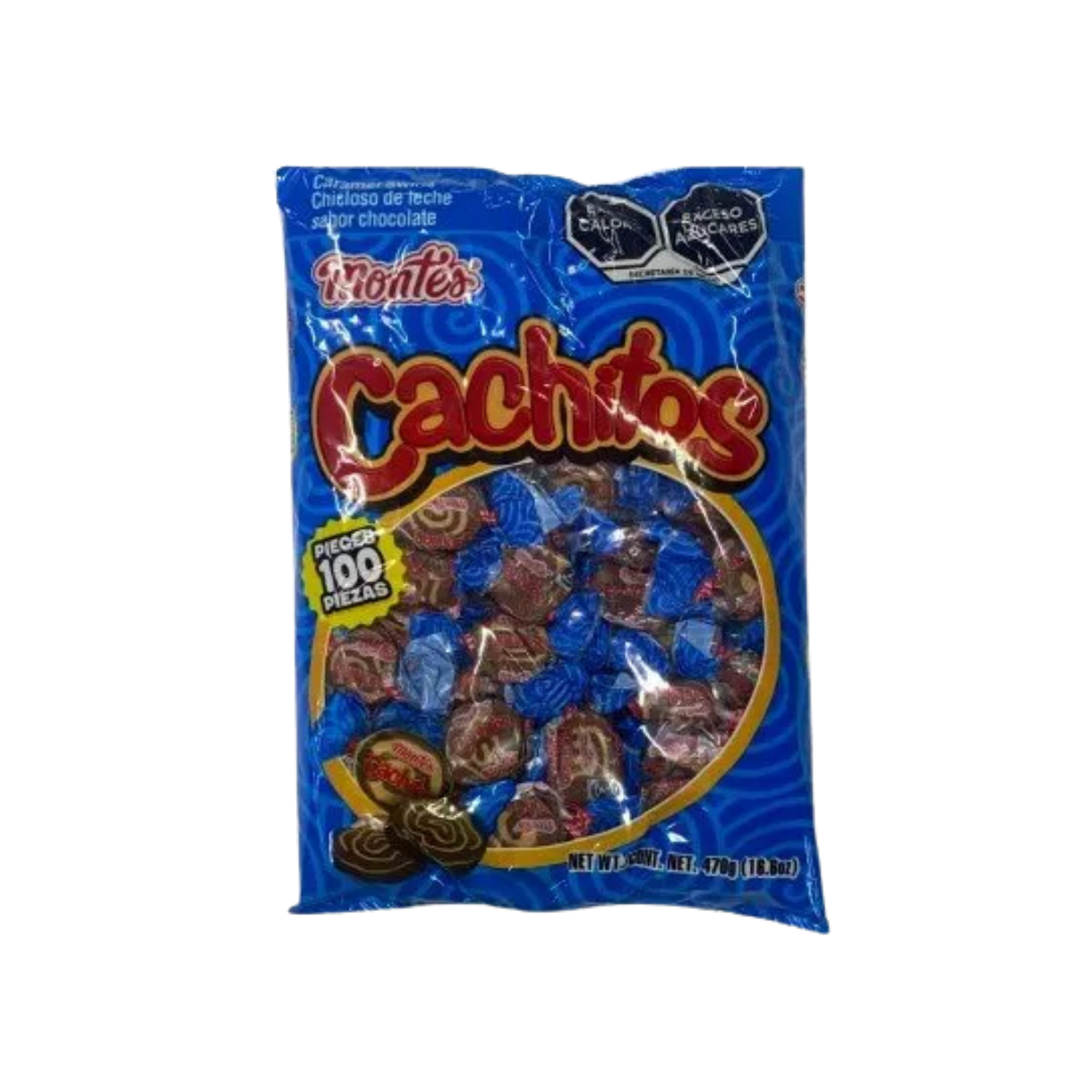 Caramelo Chicloso de Leche Sabor Chocolate Cachitos Montes - Bolsa con 100 Piezas (470 g)
