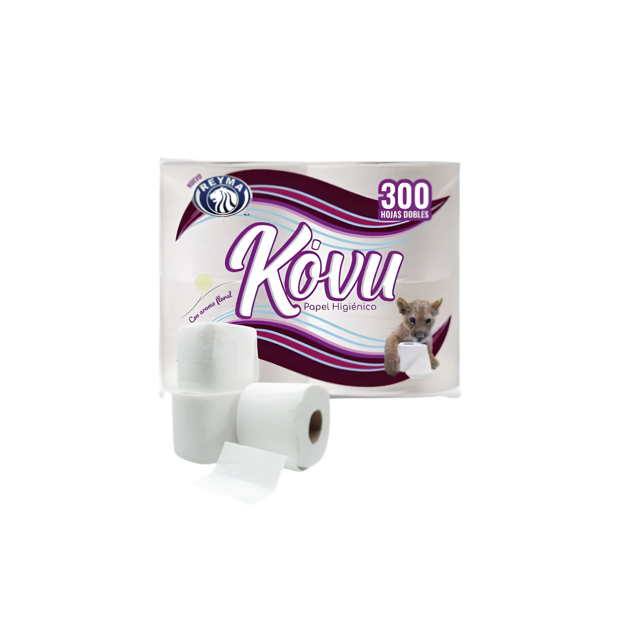 Papel Higiénico KOVU con Aroma Floral 300 Hojas Dobles Paquete con 4 Rollos