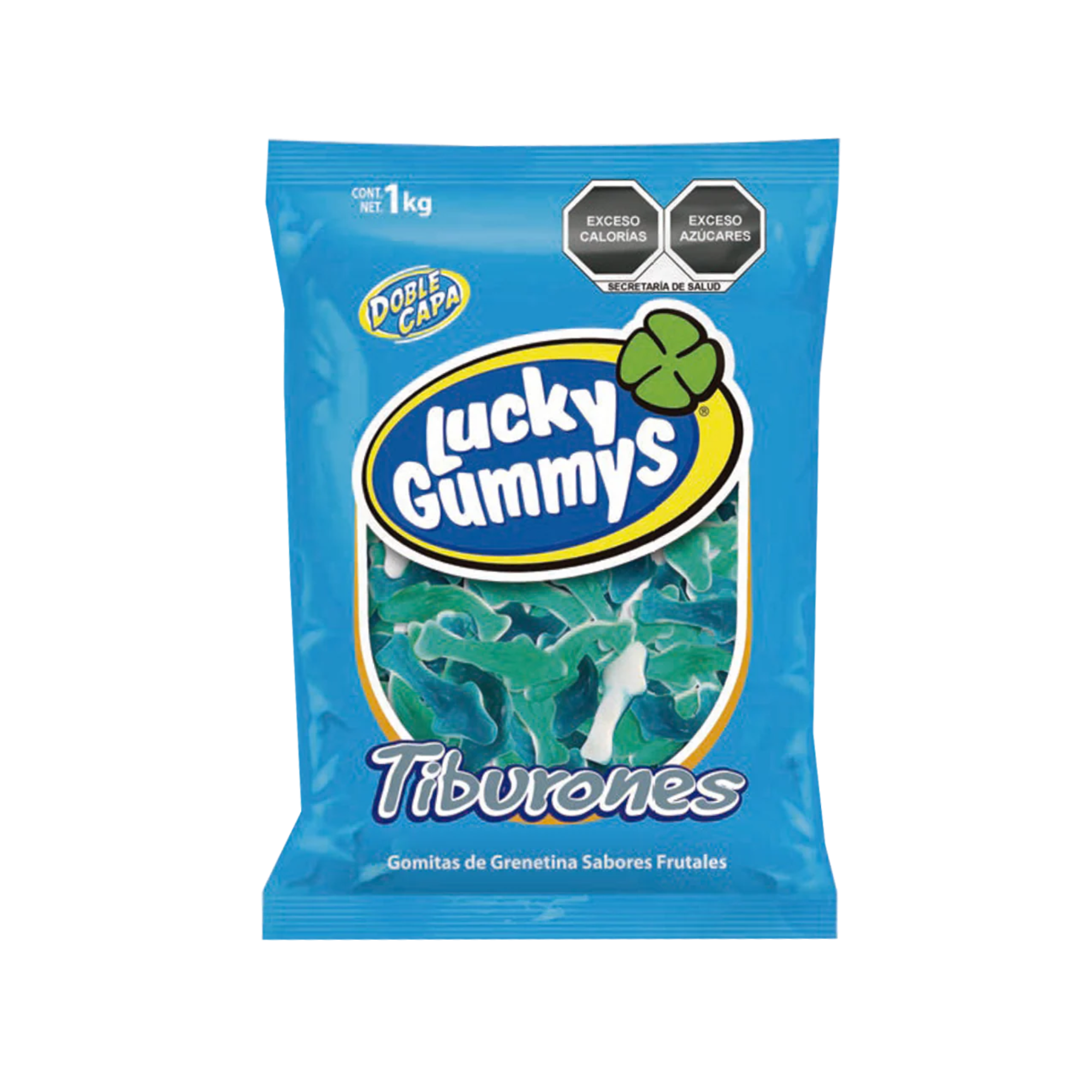 Gomitas de Grenetina Sabores Frutales Doble Capa Tiburones Lucky Gummys - Bolsa de 1 kg