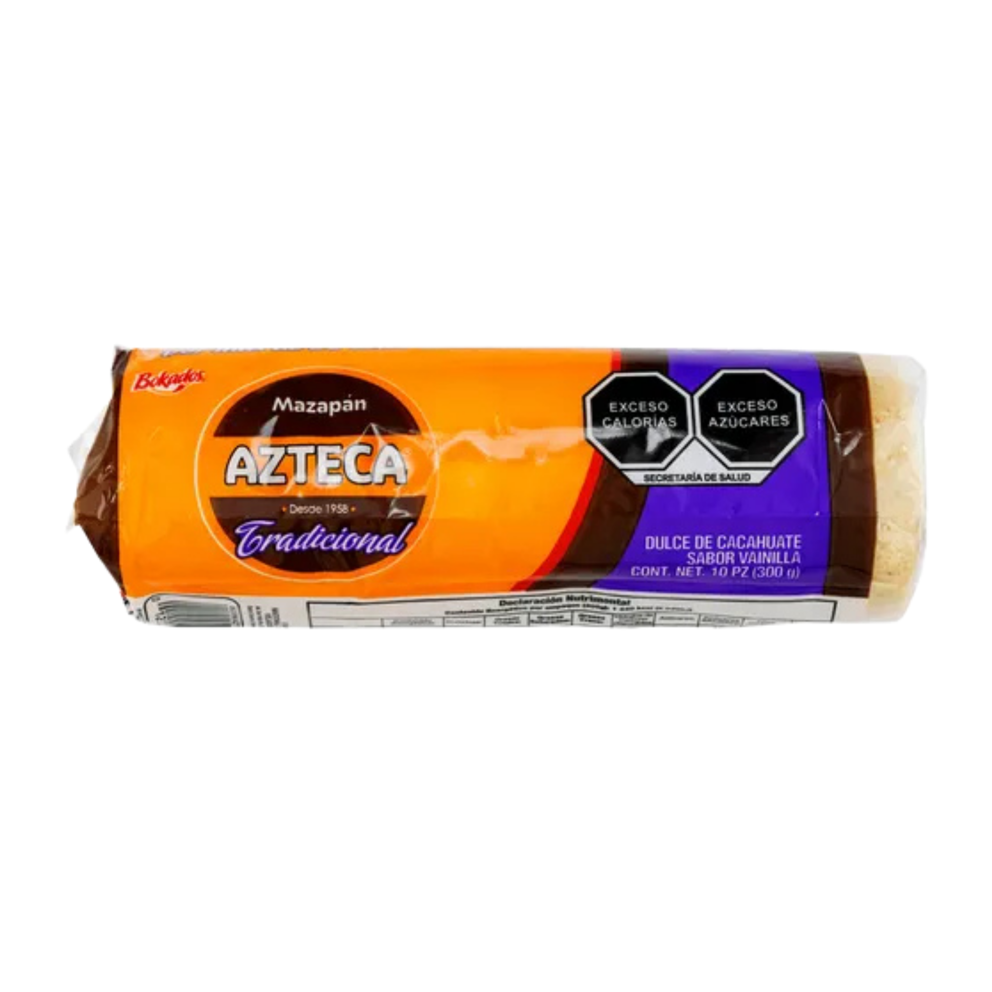 Dulce de Cacahuate Sabor Vainilla Rollo de Mazapán Tradicional Azteca - Paquete con 10 Piezas (300 g)
