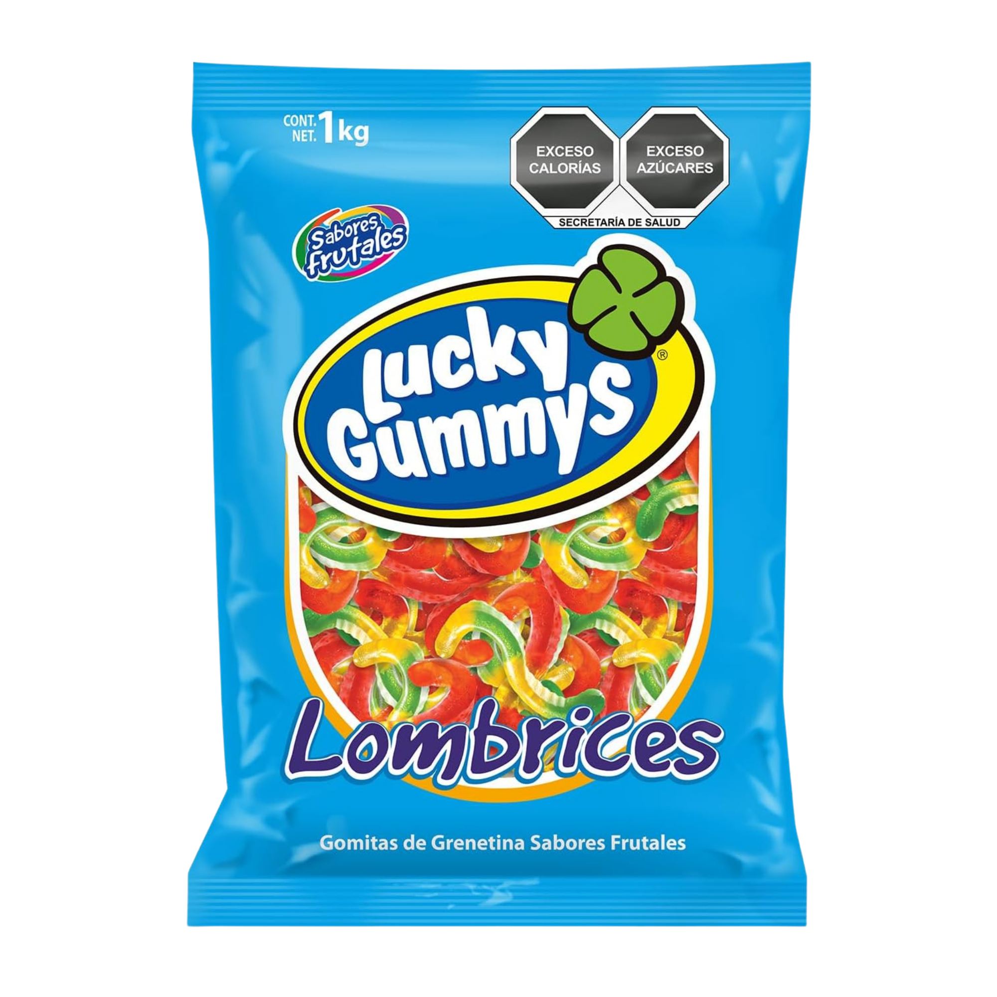 Gomitas de Grenetina Sabores Frutales Lombrices Brillosas Lucky Gummys - Bolsa de 1 kg