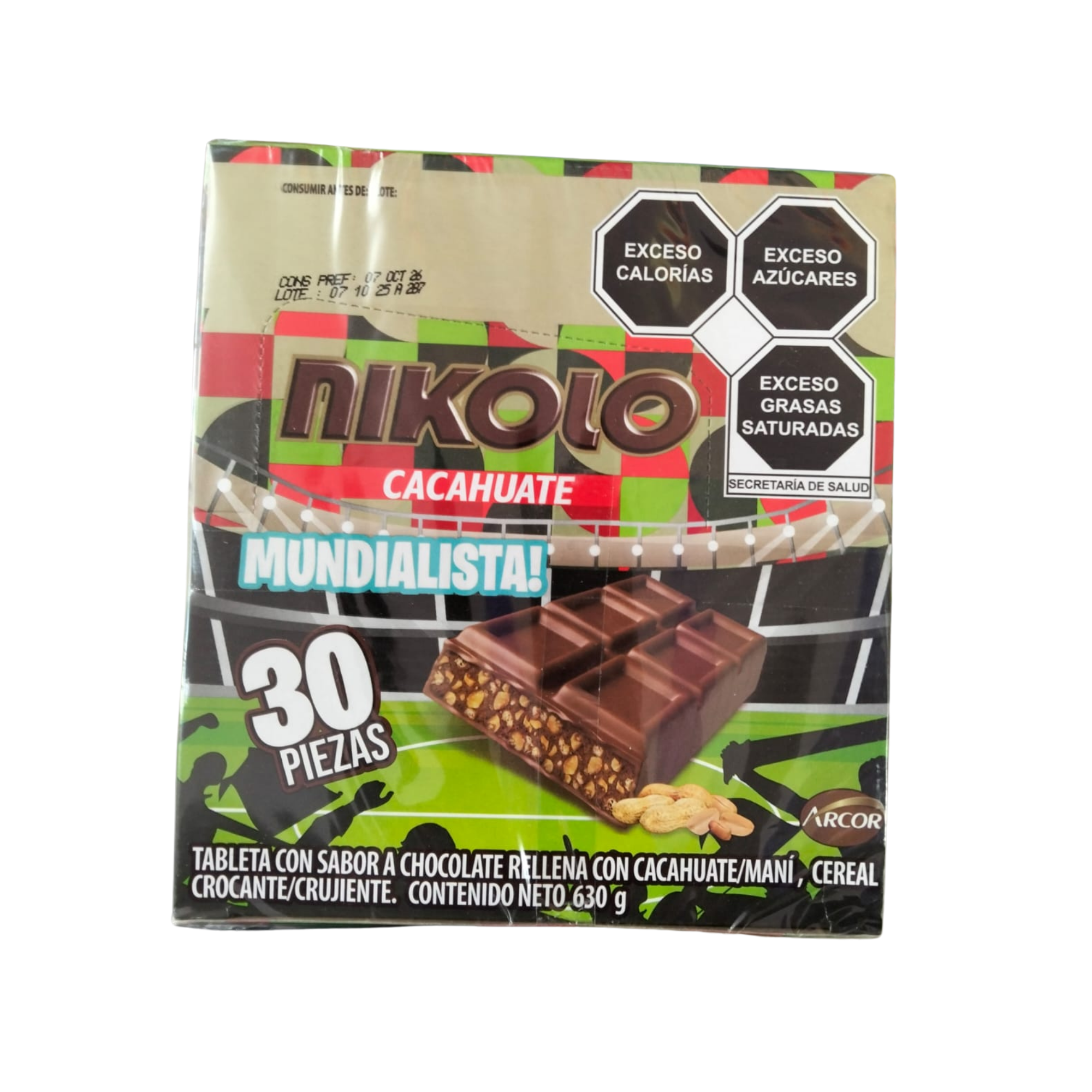 Tableta Sabor a Chocolate Rellena con Cacahuate Nikolo Arcor - Caja Display con 30 Piezas de 21 g (630 g)