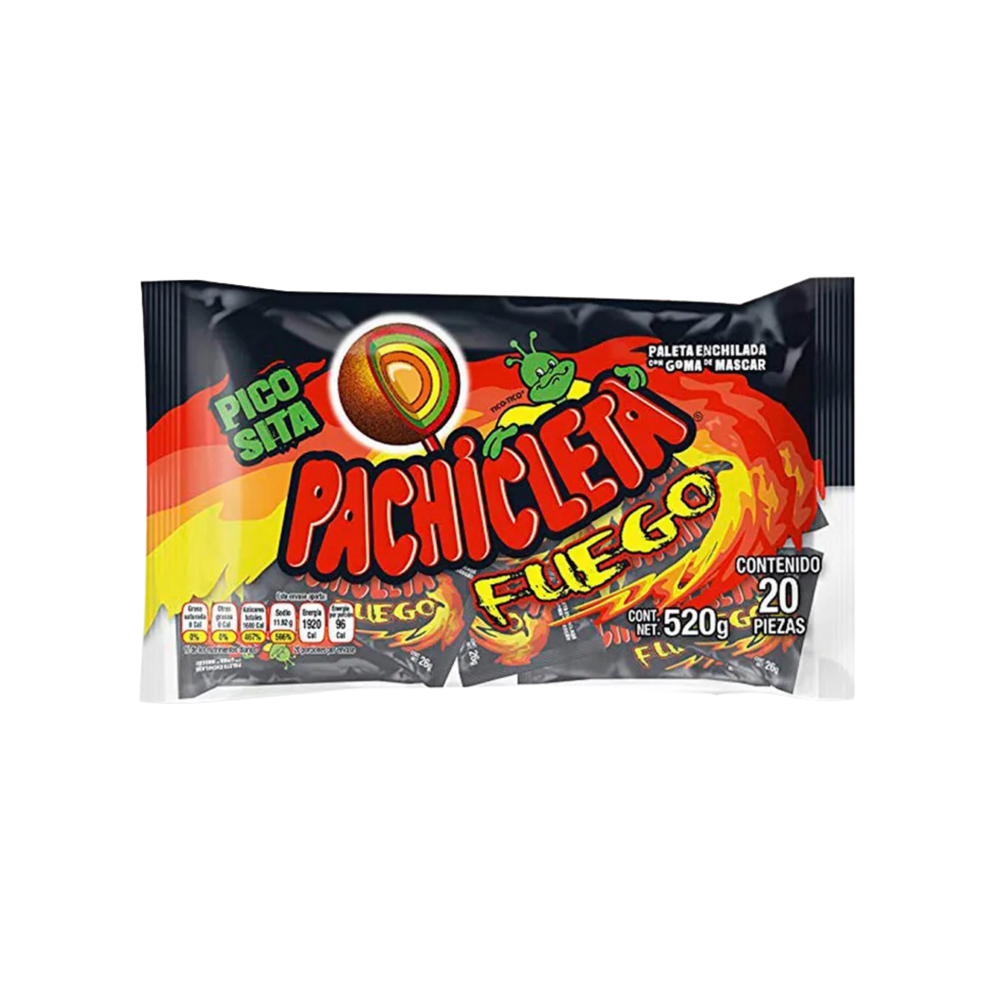 Paleta Enchilada con Goma de Mascar Pachicleta Fuego - Bolsa con 20 Piezas (520 g)