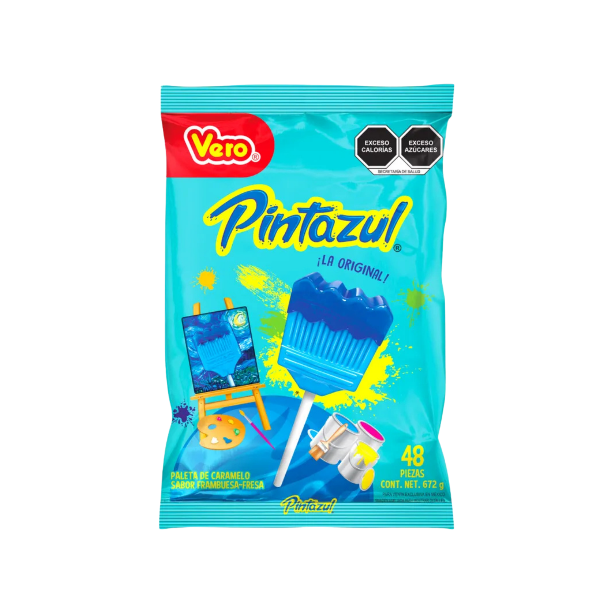 aleta de Caramelo Macizo Sabor Frambuesa-Fresa Pintazul Vero - Bolsa con 48 Piezas (672 g)