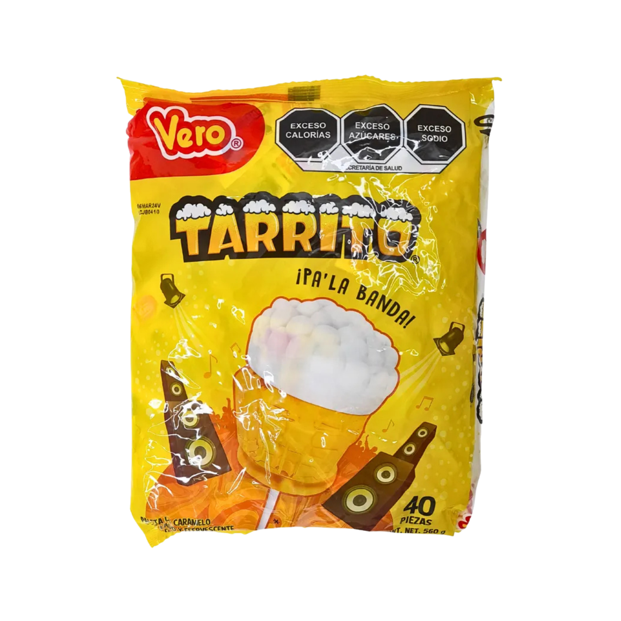 Paleta de Caramelo Macizo Sabor Efervescente Tarrito Vero - Bolsa con 40 Piezas (560 g)