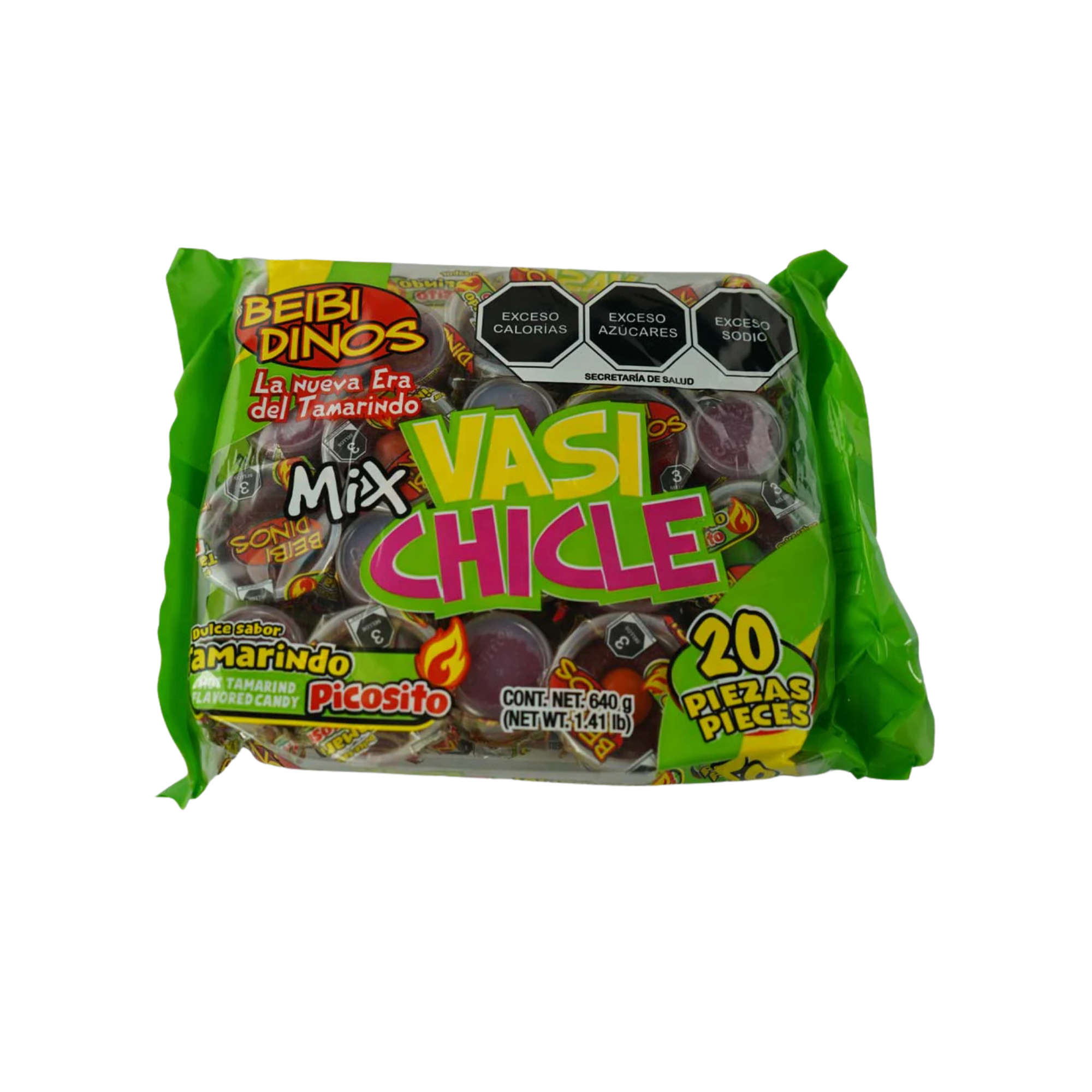 Dulce Sabor Tamarindo Picosito Vasichicle Beibi Dinos - Bolsa con 20 Piezas (640 g)