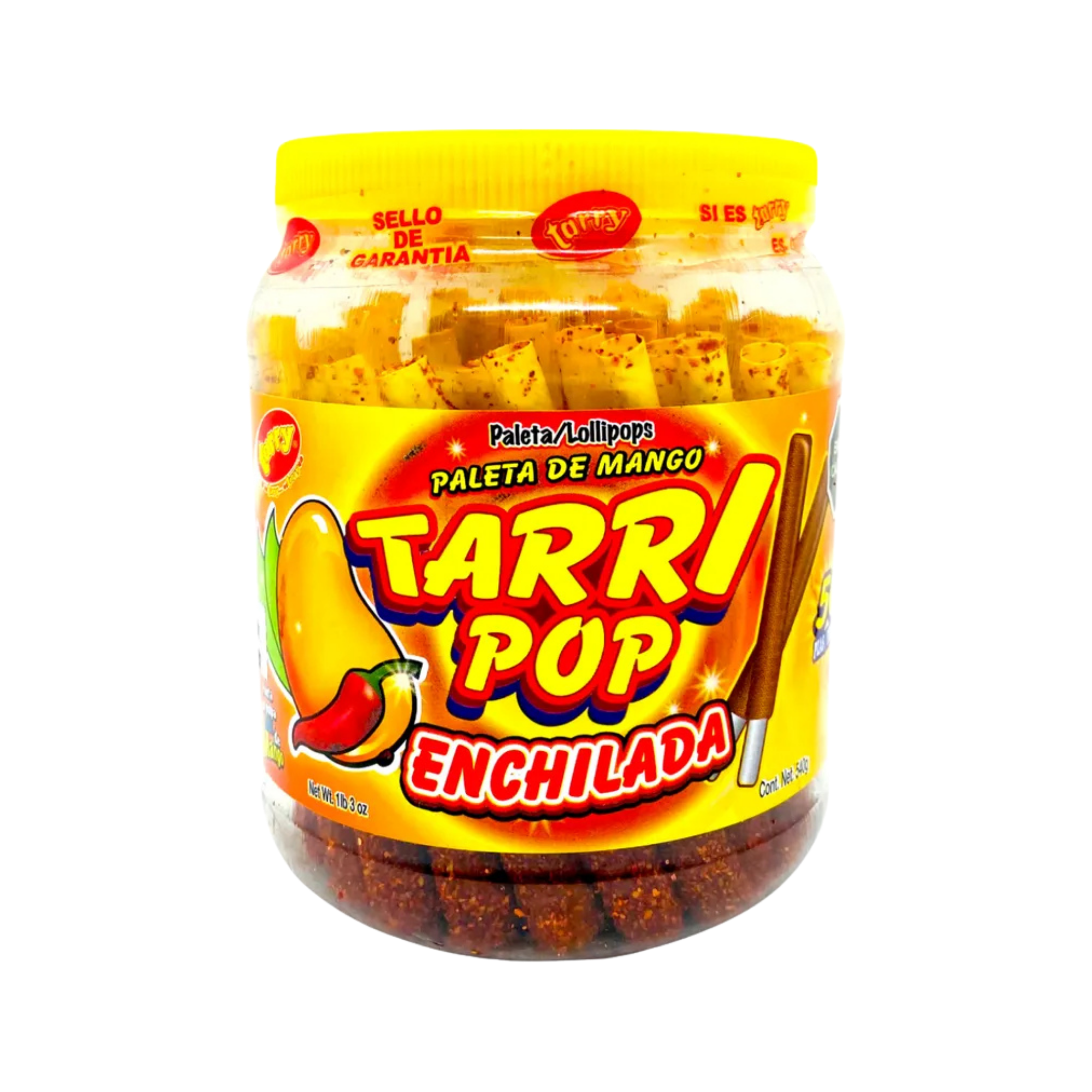 Paleta de Mango Sabor Chamoy Enchilada Tarri Pop - Tarro Exhibidor con 50 Piezas (540 g)