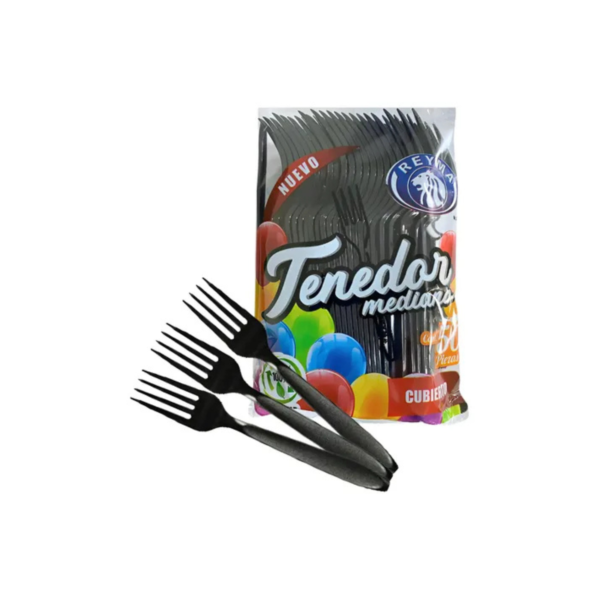 Tenedor Mediano de Plástico Negro Reyma Paquete con 50 Piezas