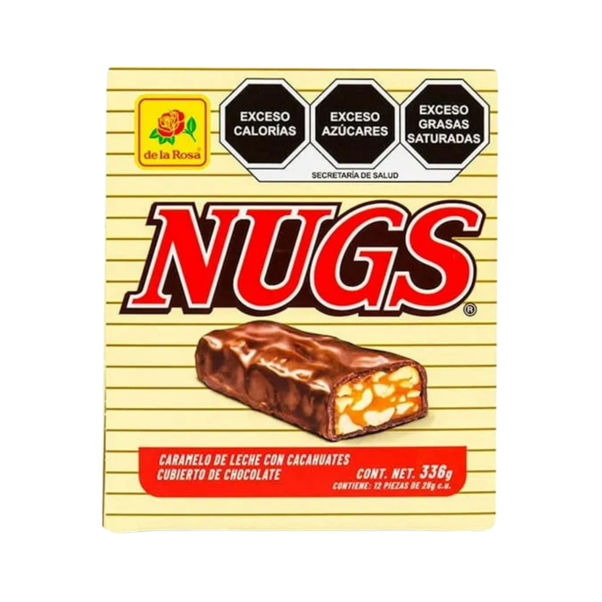 Caramelo de Leche con Cacahuates Cubierto de Chocolate Nugs De la Rosa - Caja con 12 Piezas (336 g)