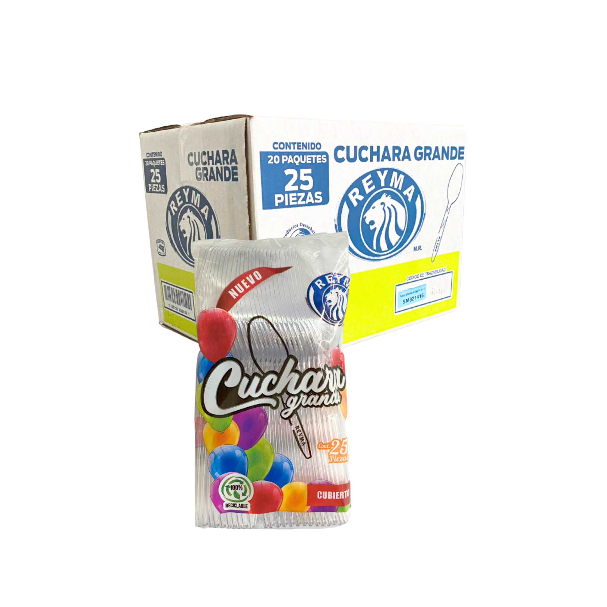 Cuchara Sopera Grande Blanca Reyma Caja con 20 Paquetes de 25 Piezas (500 Piezas) Venta al Mayoreo
