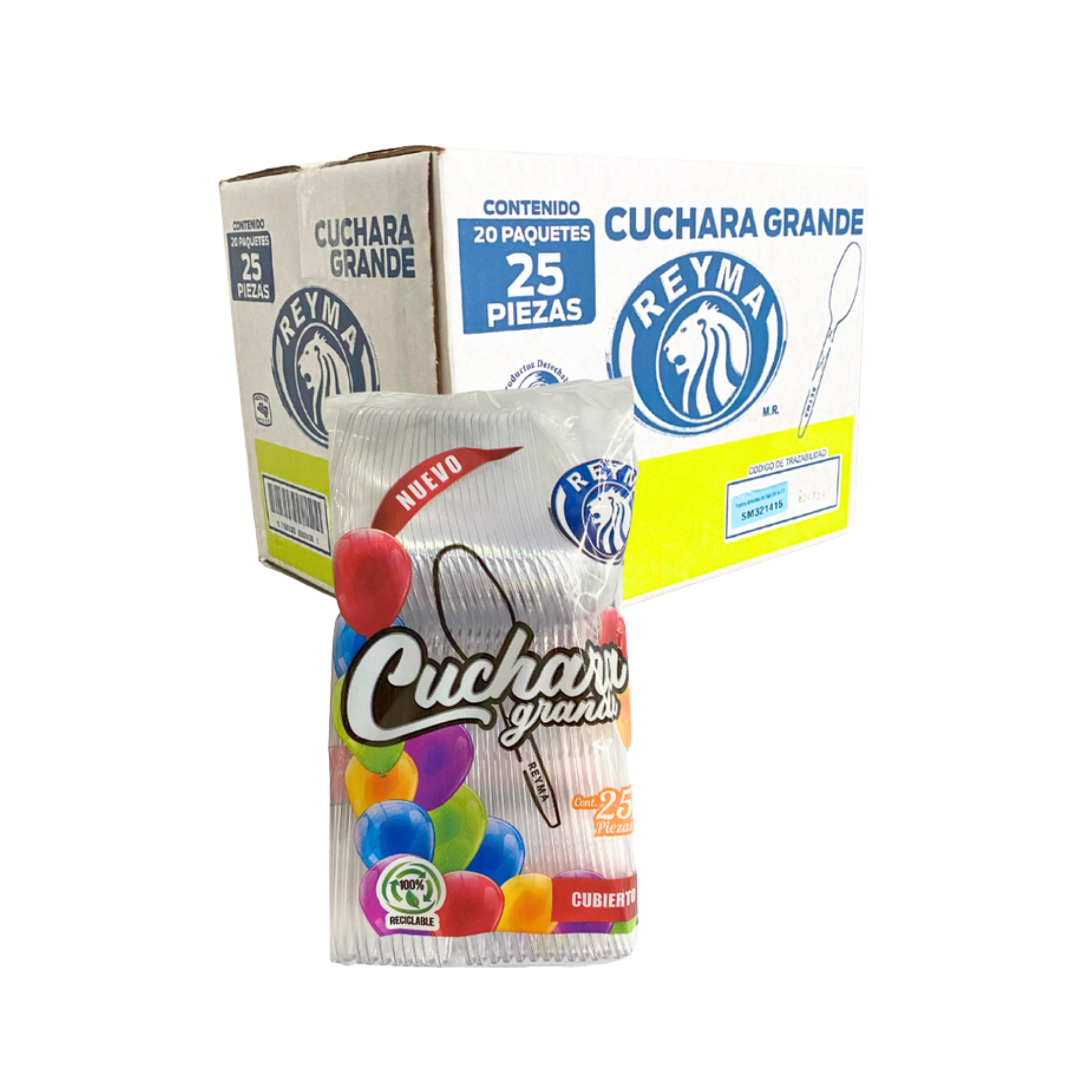 Cuchara Sopera Grande Transparente Reyma Caja con 20 Paquetes de 25 Piezas (500 Piezas) Venta al Mayoreo