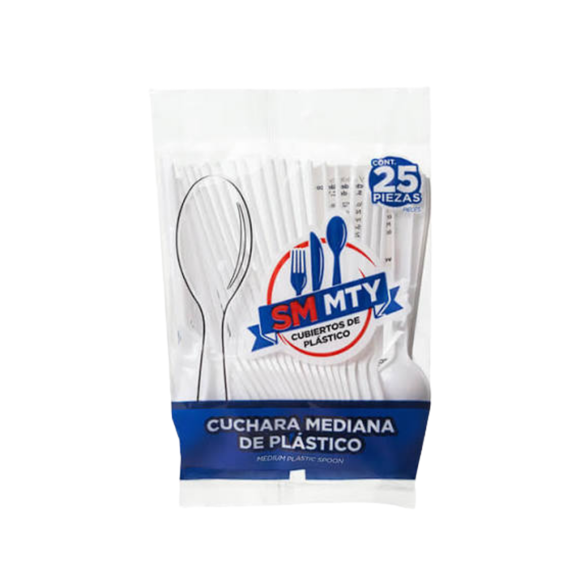 Cuchara Mediana Blanca SM Monterrey Paquete con 25 Piezas Venta al Mayoreo