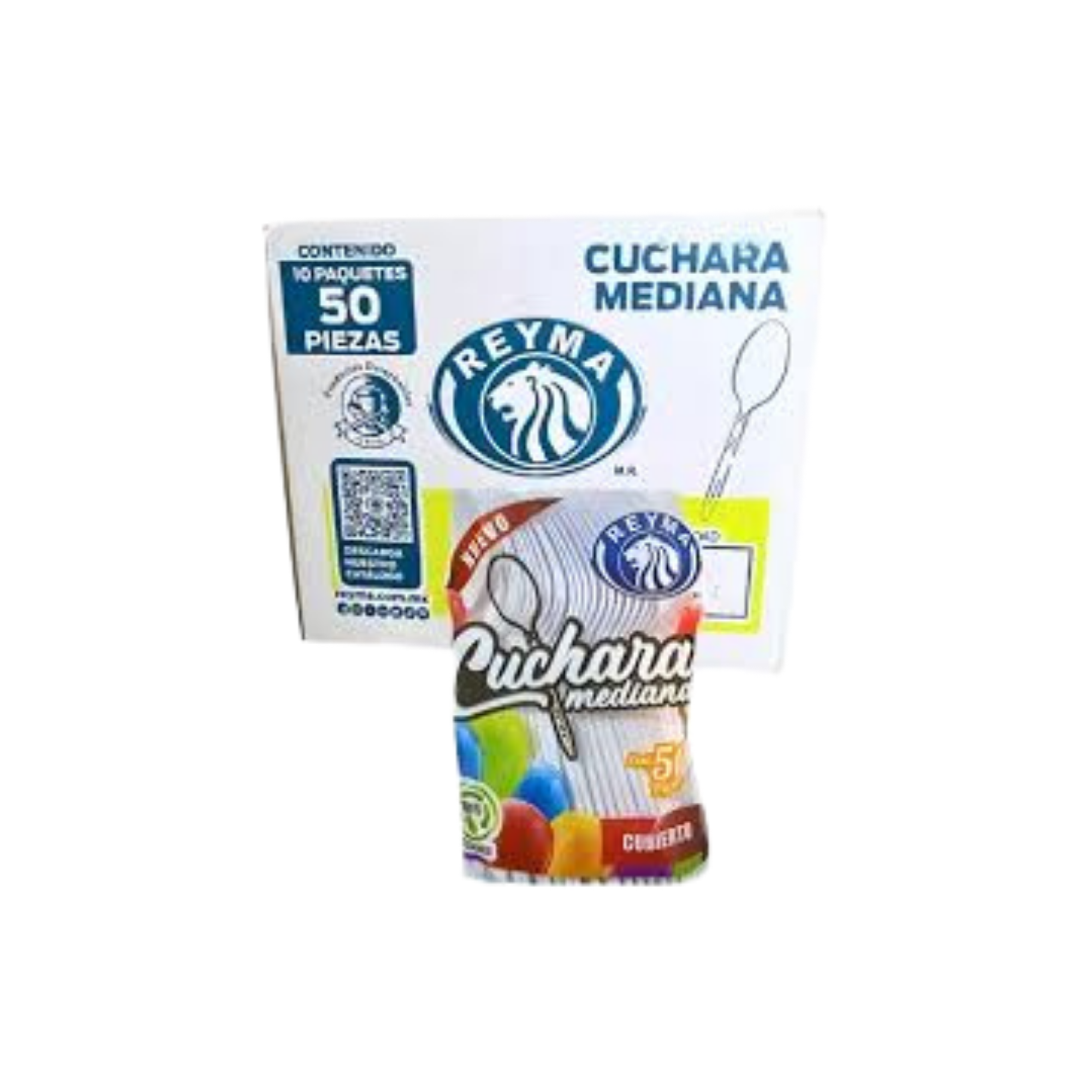 Cuchara Mediana Blanca Reyma Caja con 10 Paquetes de 50 Piezas (500 Piezas) Venta al Mayoreo