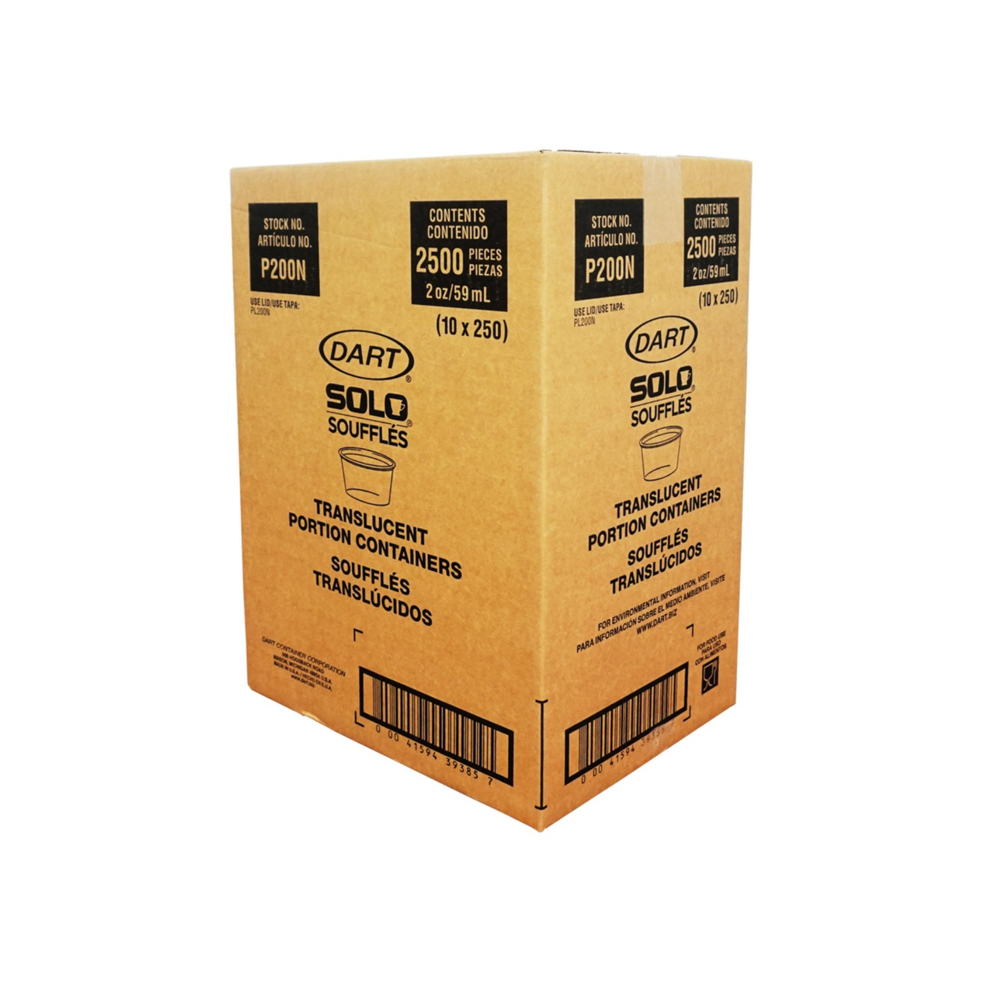 Vaso Plástico para Porciones Solo Soufflés P200N Dart 2 oz / 59 ml Paquete con 250 Piezas