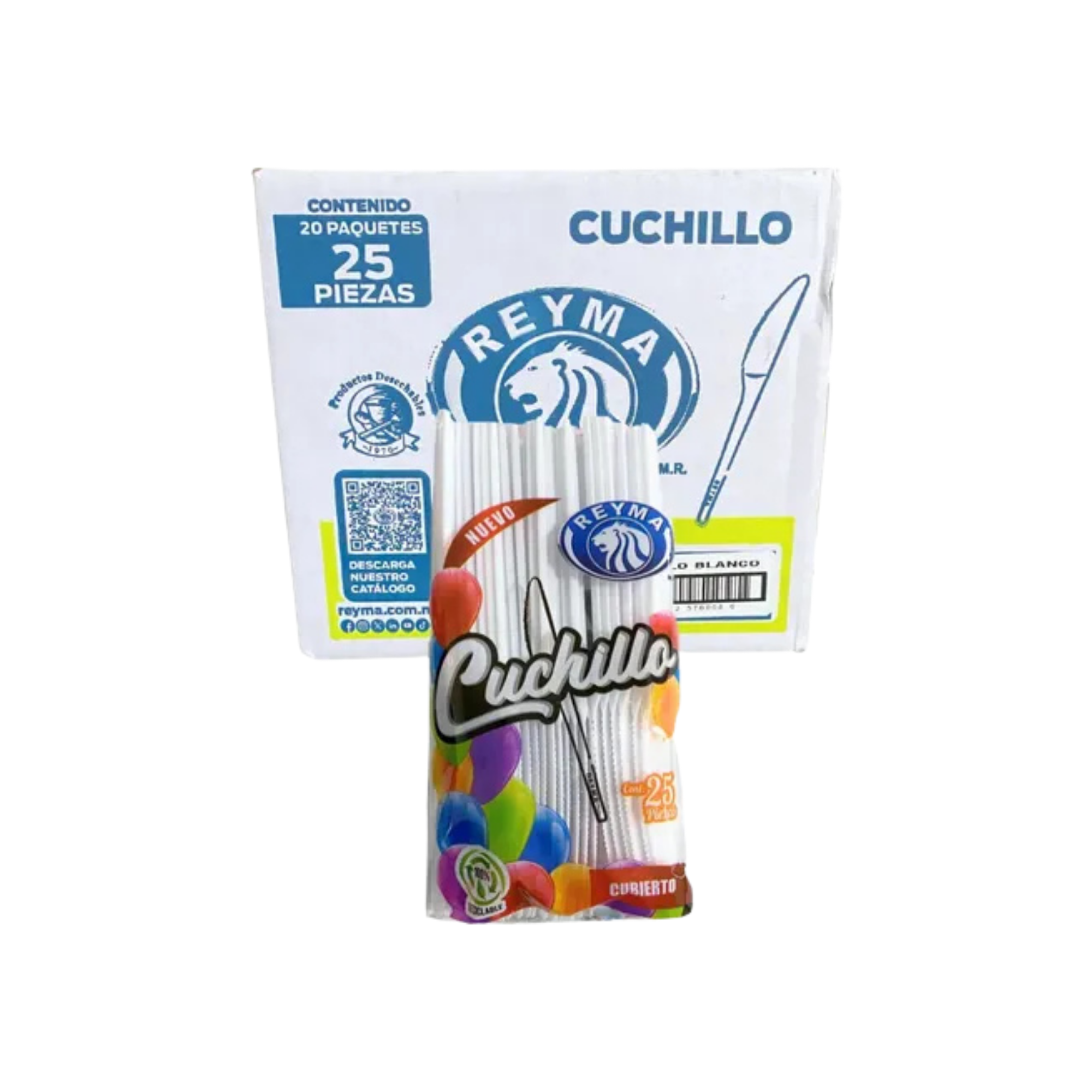 Título de la Tienda: Cuchillo Blanco Reyma Caja con 20 Paquetes de 25 Piezas (500 Piezas) Venta al Mayoreo