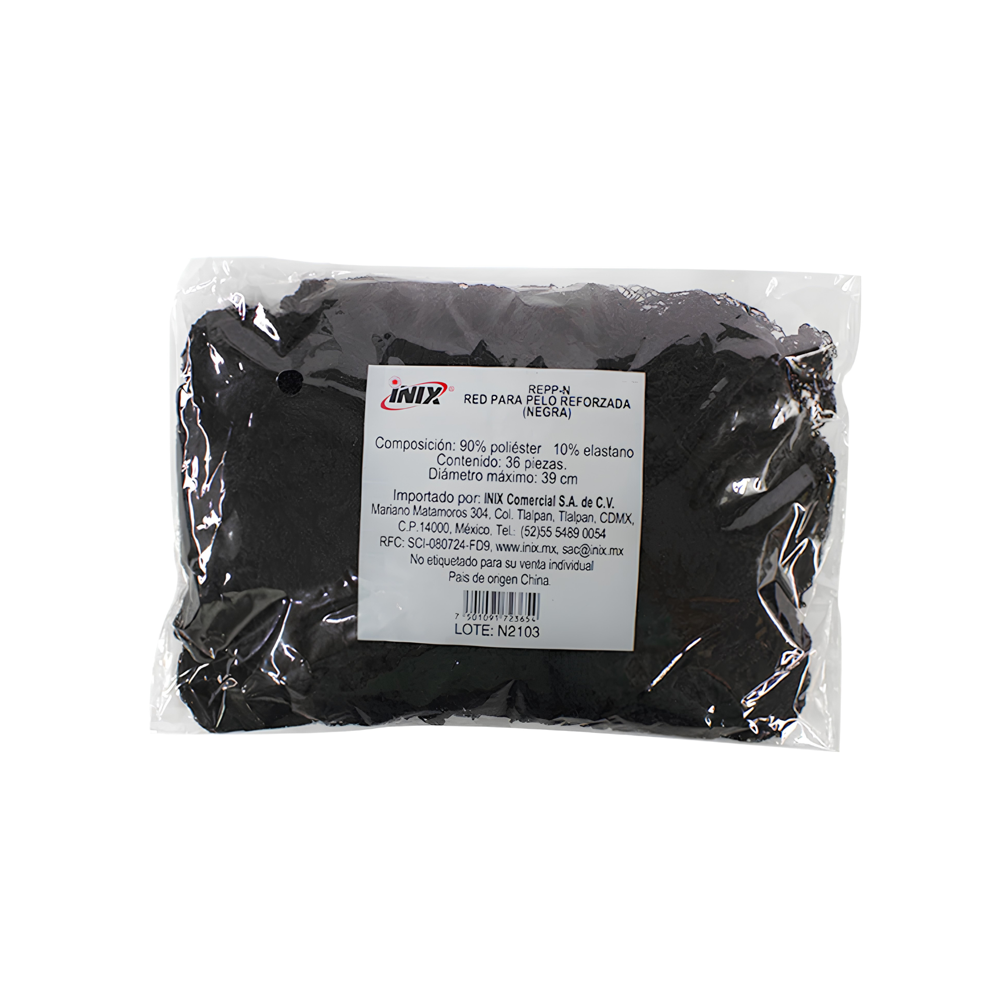 Red para Pelo Reforzada Negra Inix 39 cm - Paquete con 36 Piezas