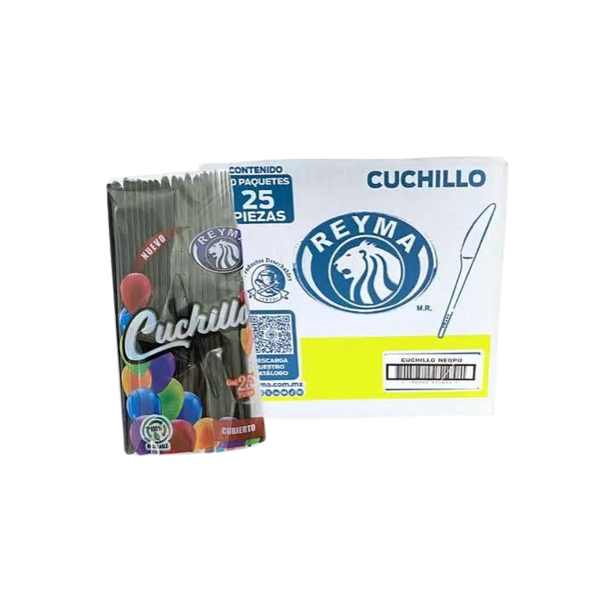 Cuchillo Negro Reyma Caja con 20 Paquetes de 25 Piezas (500 Piezas) Venta al Mayoreo