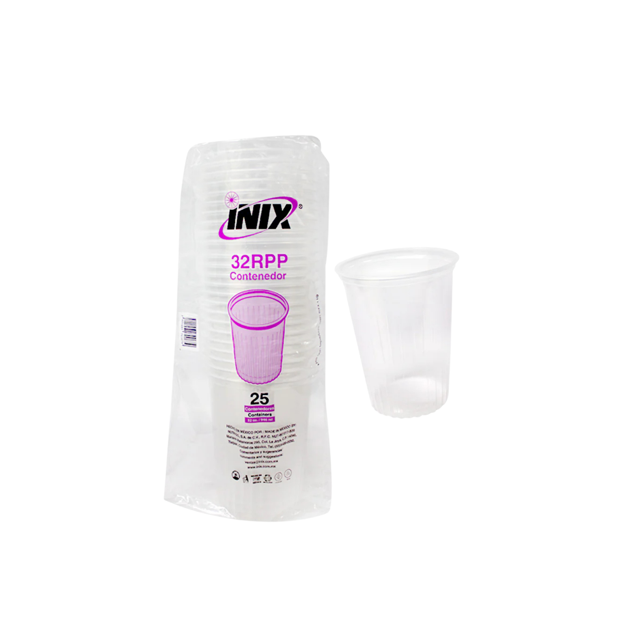 Envase Plástico Contenedor 32 oz (1 Litro) 32RPP Inix Paquete con 25 Piezas