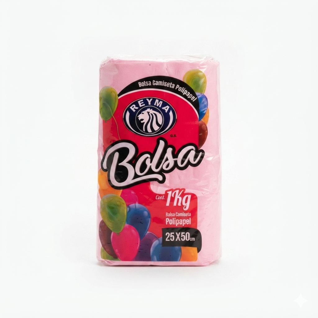 Bolsa Camiseta Polipapel Reyma Mediana 25x50 cm Paquete de 1 kg