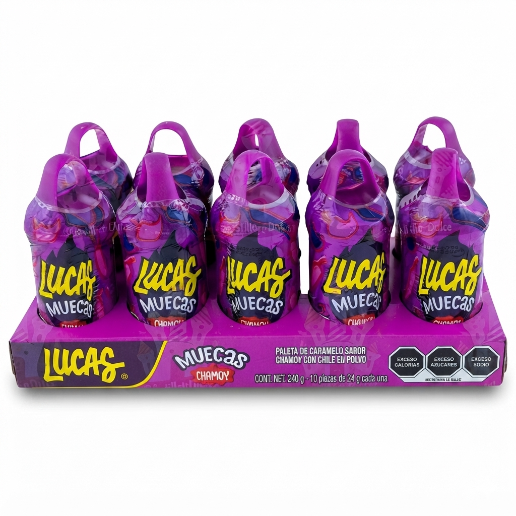 Dulce Lucas Muecas Sabor Chamoy - Display con 10 Piezas (240 g)