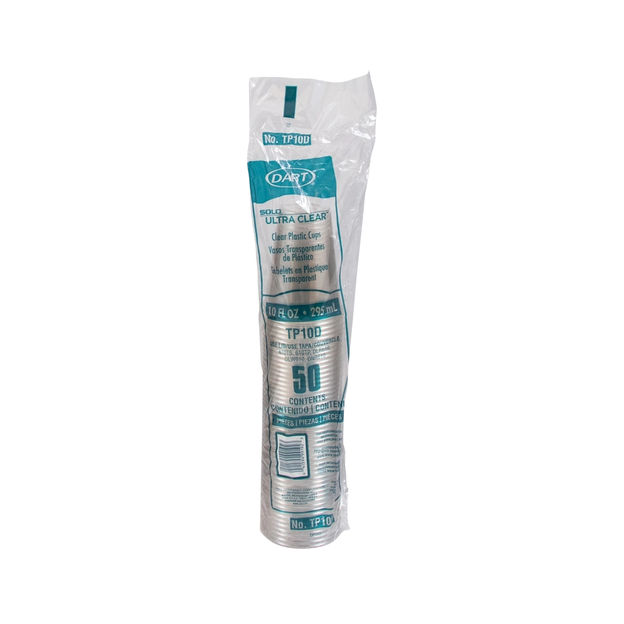 Vaso Plástico Transparente PET Dart Solo Ultra Clear TP10D 10 oz Paquete con 50 Piezas