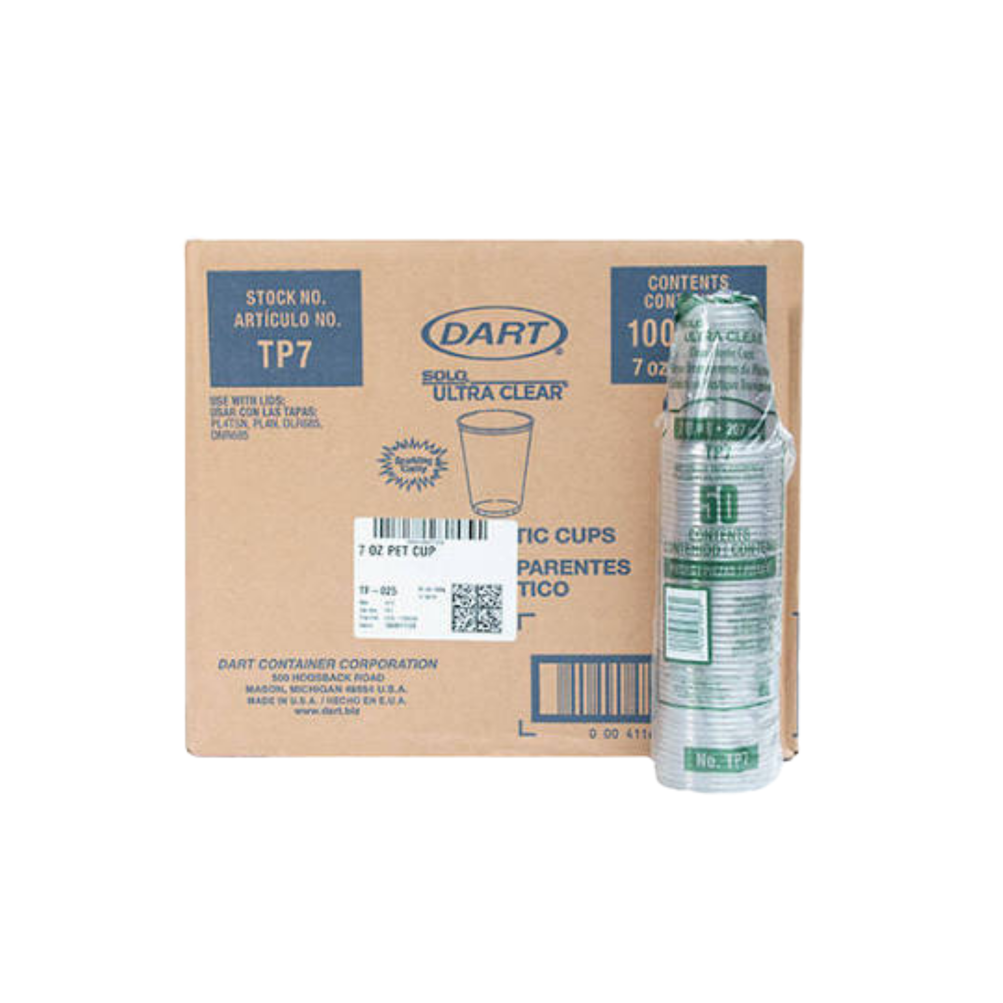 Vaso Plástico Transparente PET Dart Solo Ultra Clear TP7 7 oz Paquete con 50 Piezas