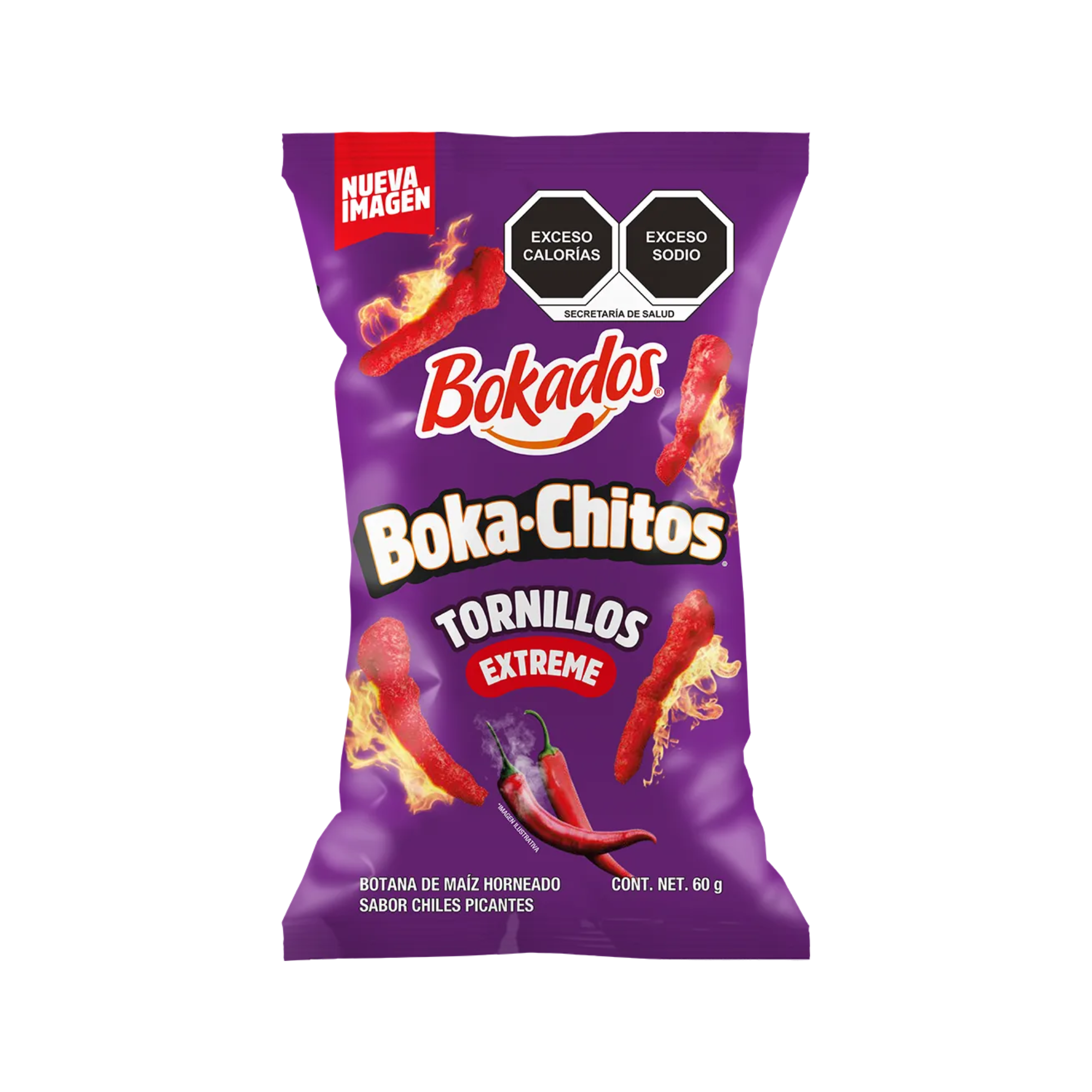 Botana de Maíz Horneado Bokachitos Tornillos Extreme Sabor Chiles Picantes - Bolsa de 900 g
