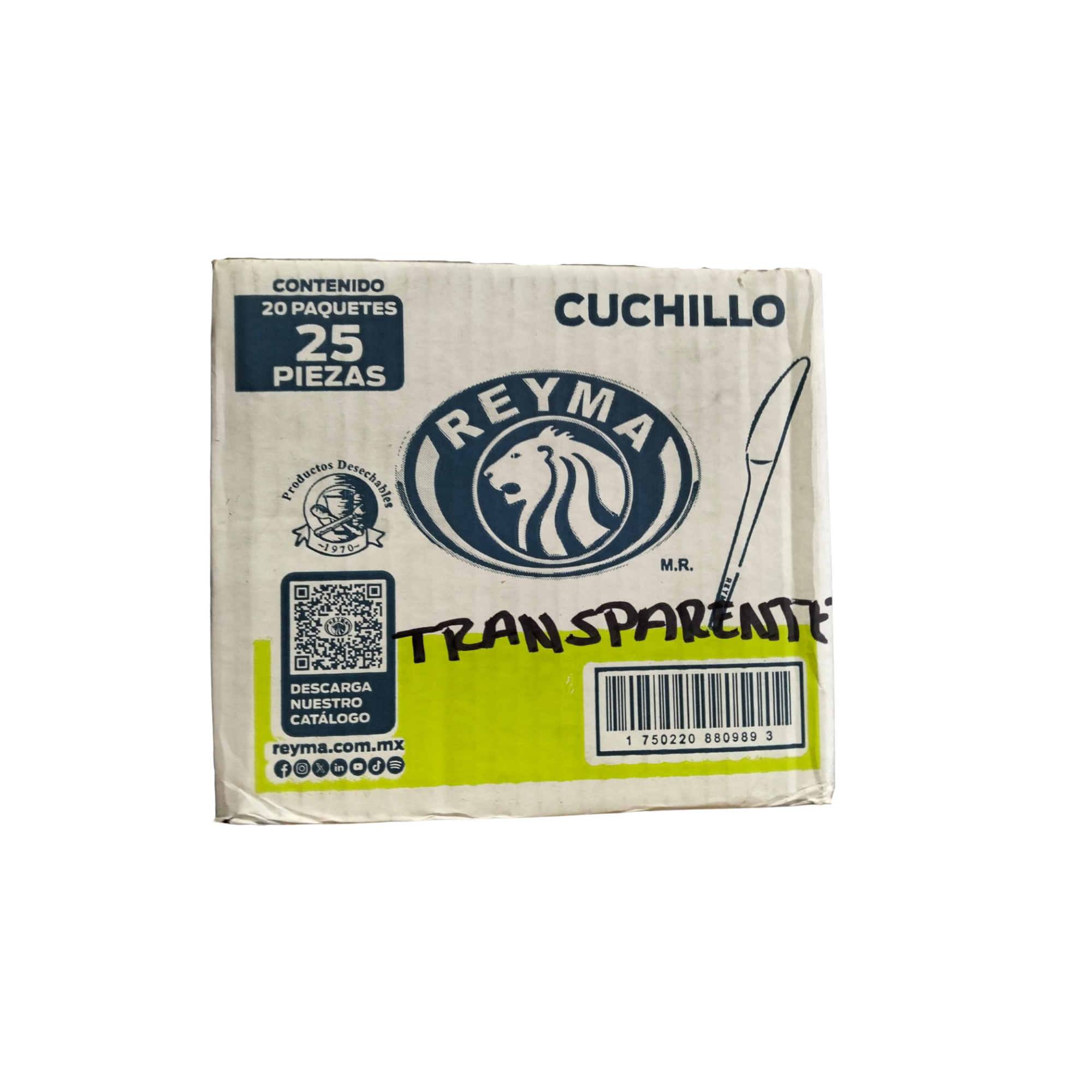 Cuchillo Transparente Reyma Caja con 20 Paquetes de 25 Piezas (500 Piezas) Venta al Mayoreo