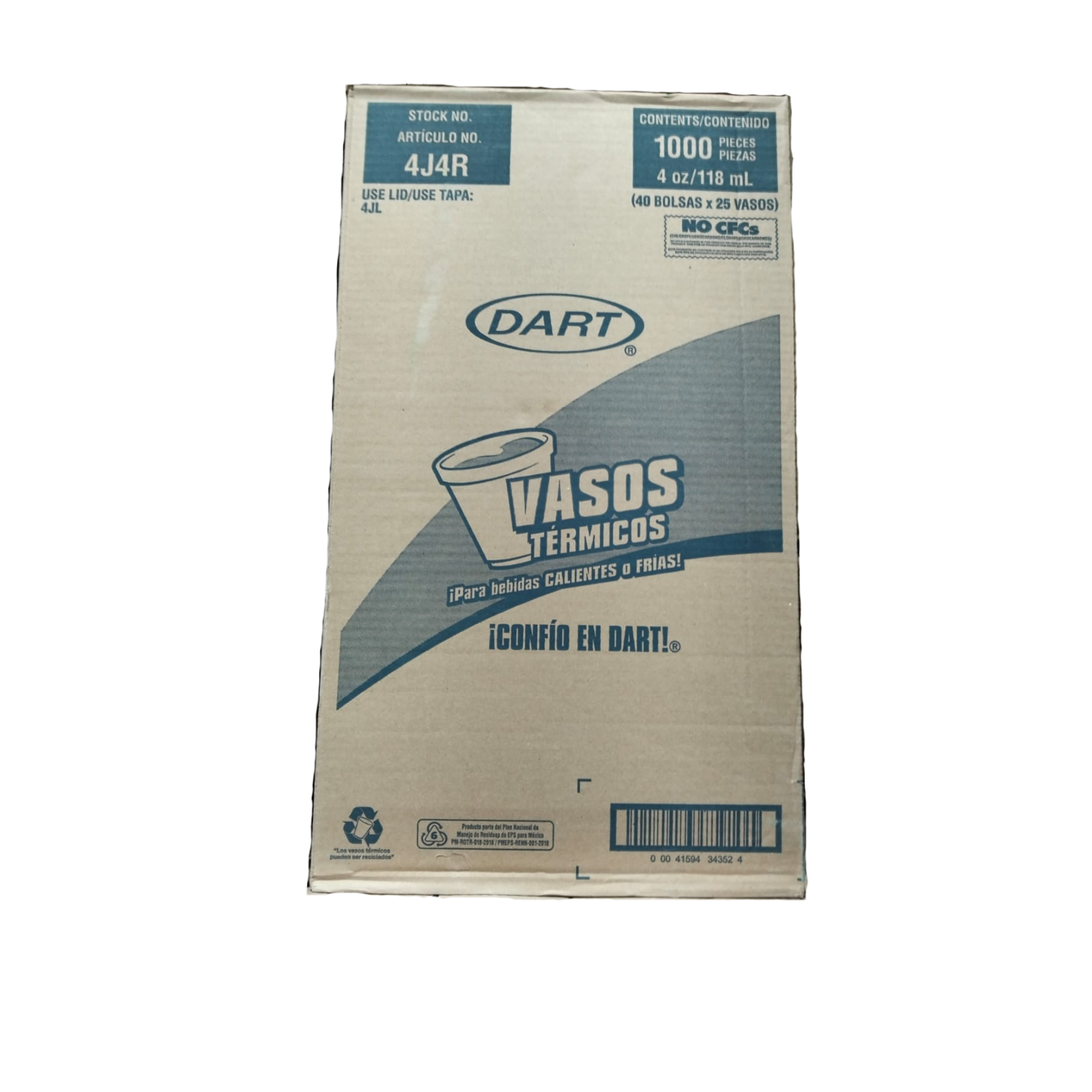 Vaso Térmico de Unicel Dart 4J4R de 4 oz / 118 ml Paquete con 25 Piezas