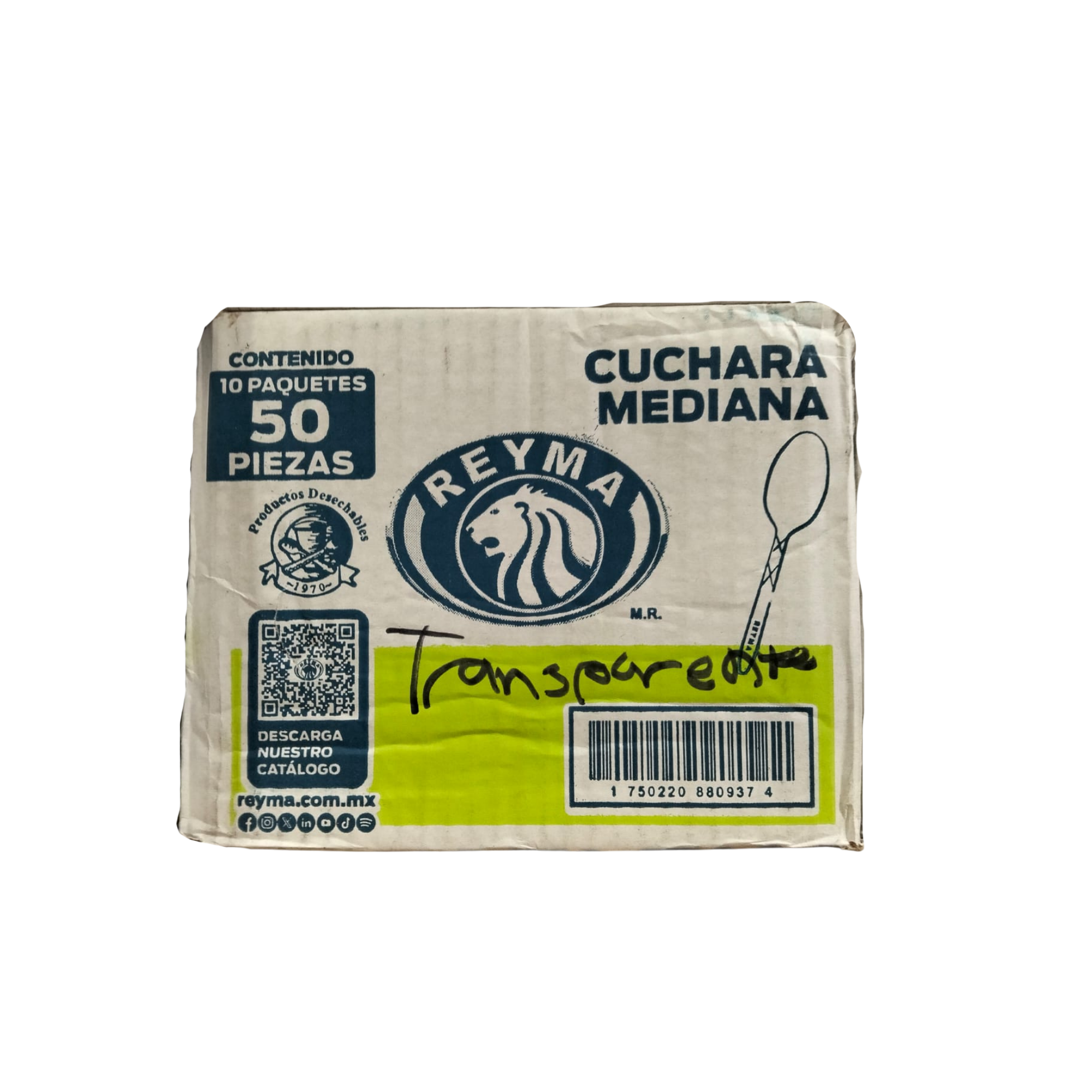 Cuchara Mediana Transparente Reyma Caja con 10 Paquetes de 50 Piezas (500 Piezas) Venta al Mayoreo