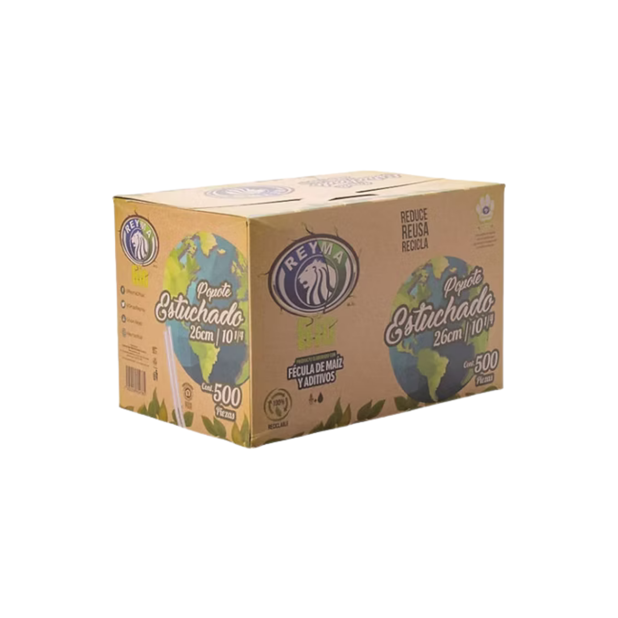 Popote Biodegradable Estuchado Reyma Bio 26 cm Paquete con 500 Piezas