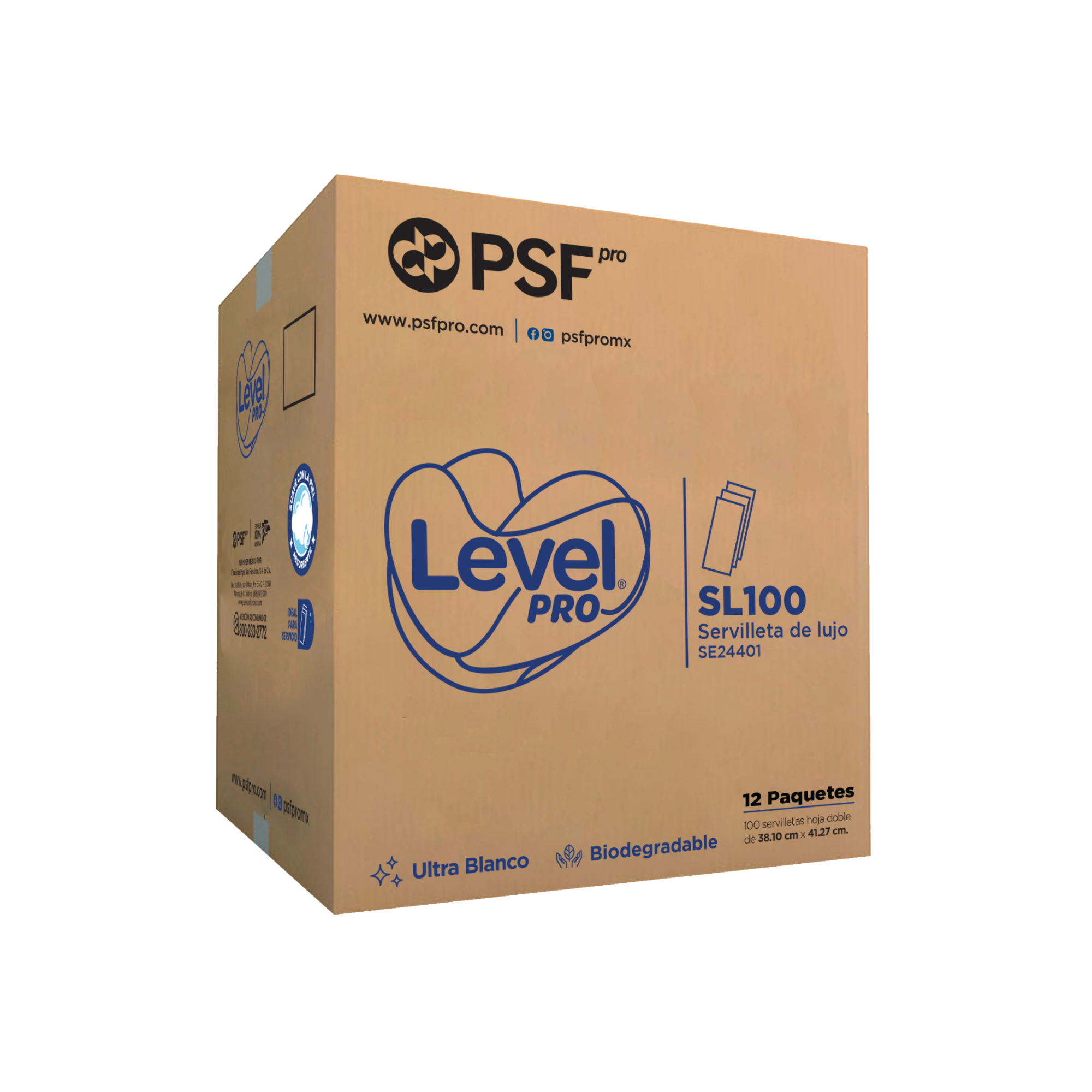 Servilleta de Lujo Hoja Doble Level Pro SL100 PSF Pro 38.1 x 41.2 cm Paquete con 100 Piezas