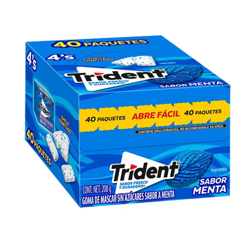 Goma de Mascar sin Azúcares Sabor Menta Trident 4's - Display con 40 Paquetes (208 g)